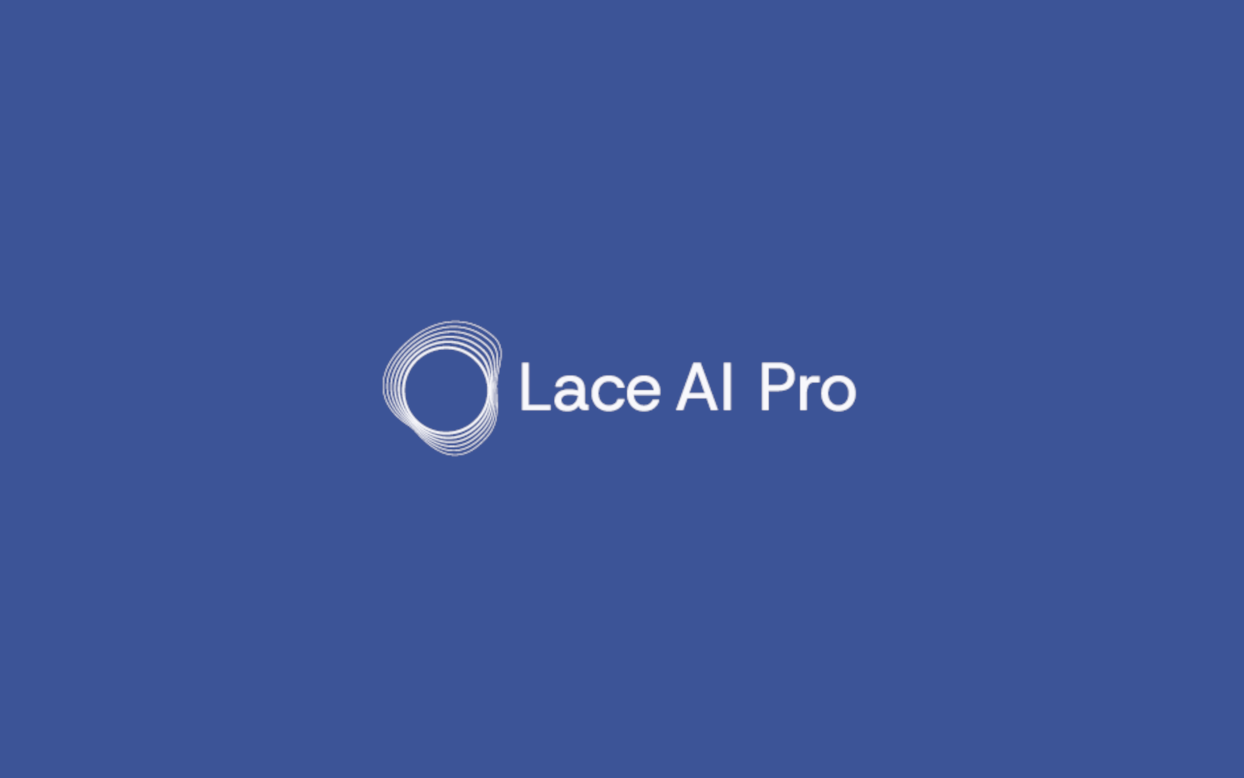 Logo for Lace AI Pro on a blue background, featuring a white circular, spiraling line design to the left of the text.